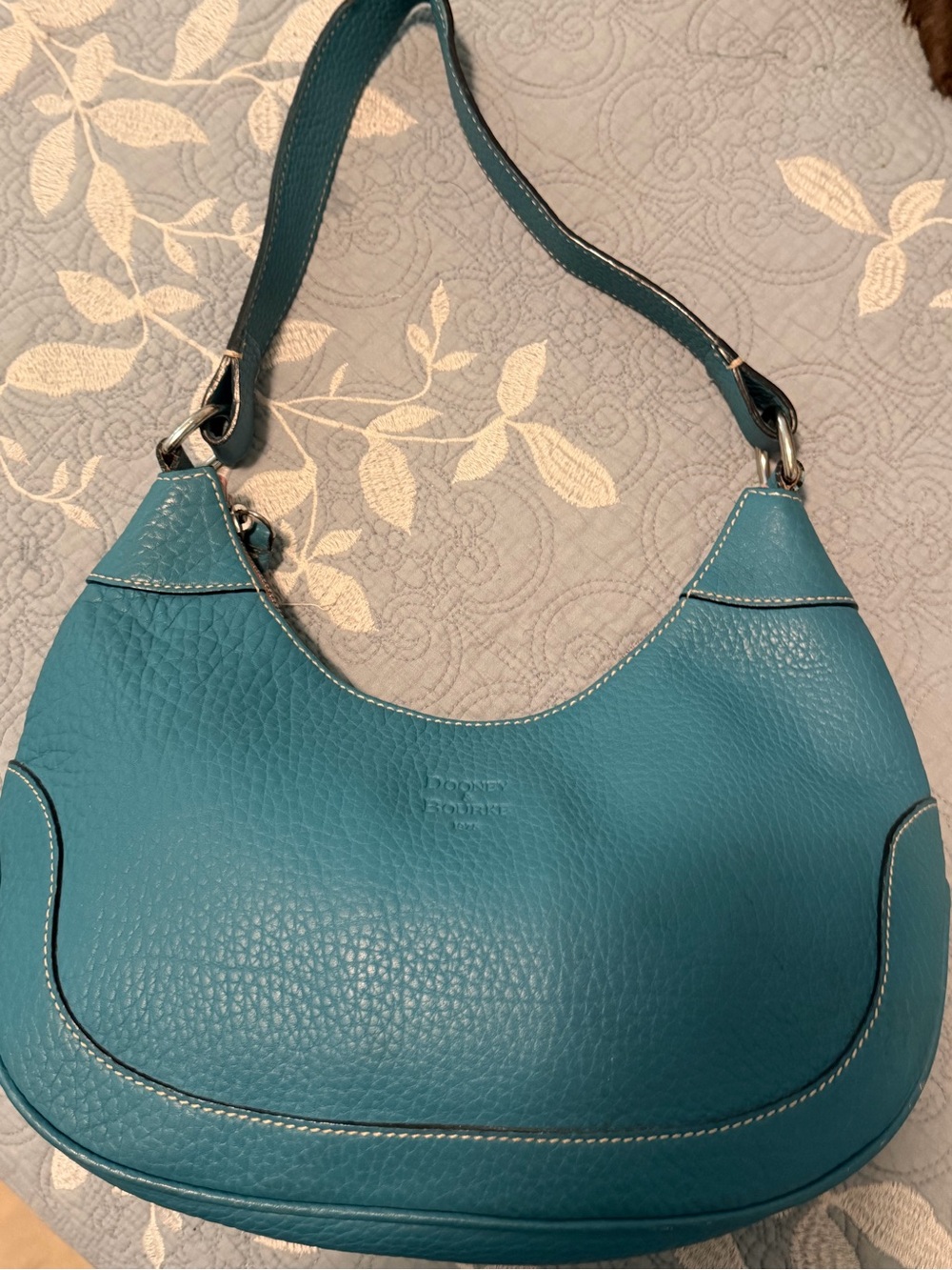 Dooney & Bourke Teal Pebbled Leather Tote with Pink zipper Trim Barely Worn!